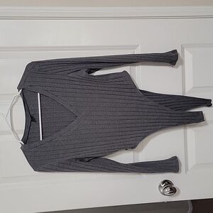 Gray Ribbed Long Sleeve Bodysuit